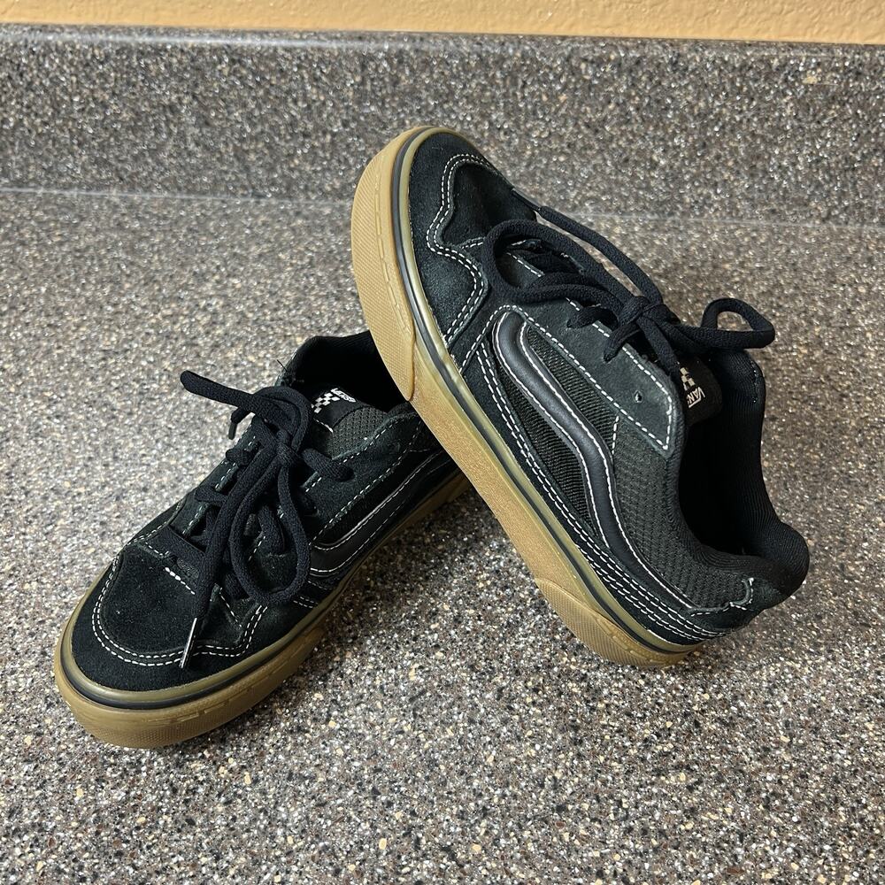Vans Off The Wall Big Kids Sz 1 Suede Canvas Black Lace Up Low Sneaker Gum Sole